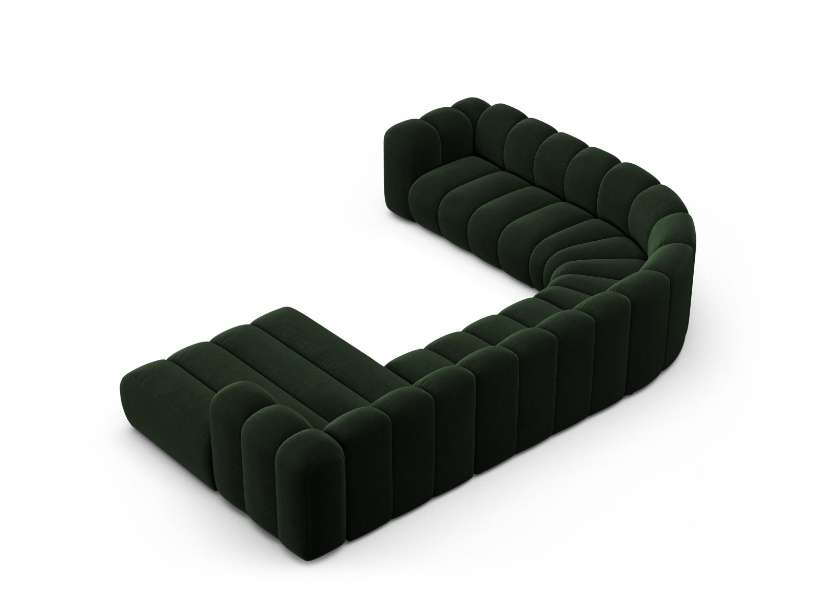 Velvet Modular Panoramic Left Corner Sofa, "Lupine", 6 Seats, 370x280x70