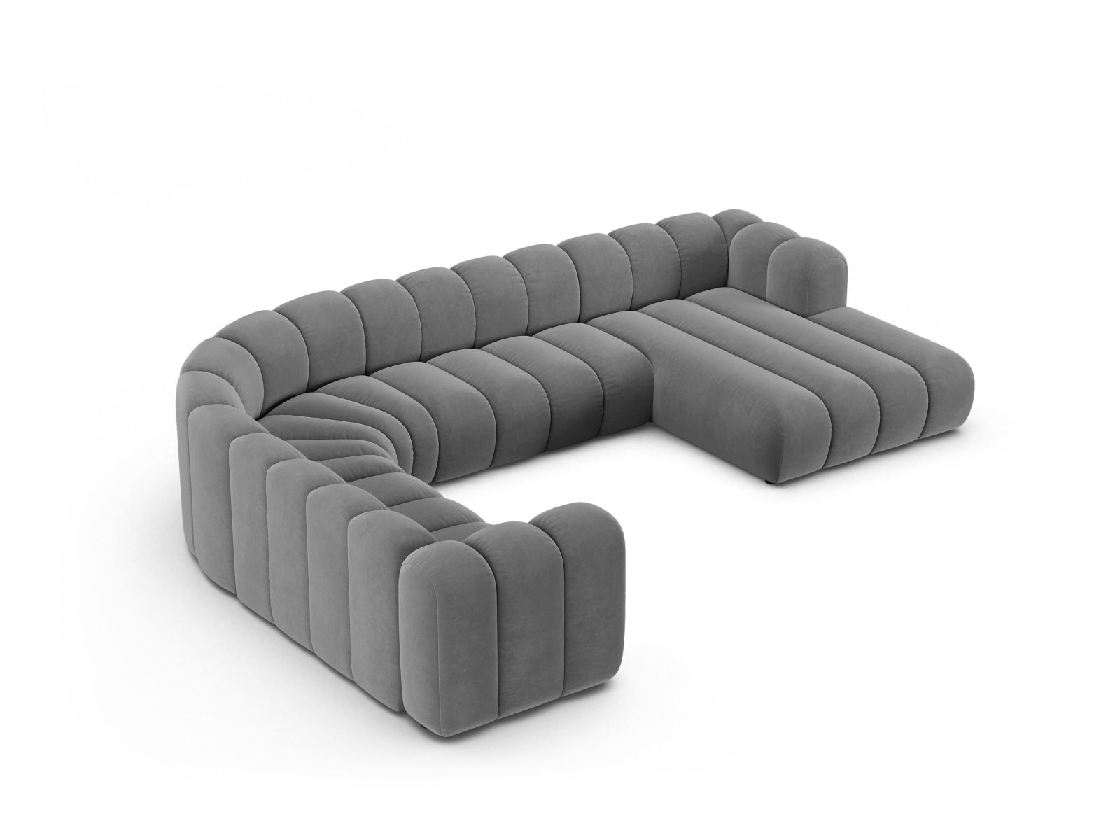 Velvet Modular Panoramic Left Corner Sofa, "Lupine", 6 Seats, 370x280x70