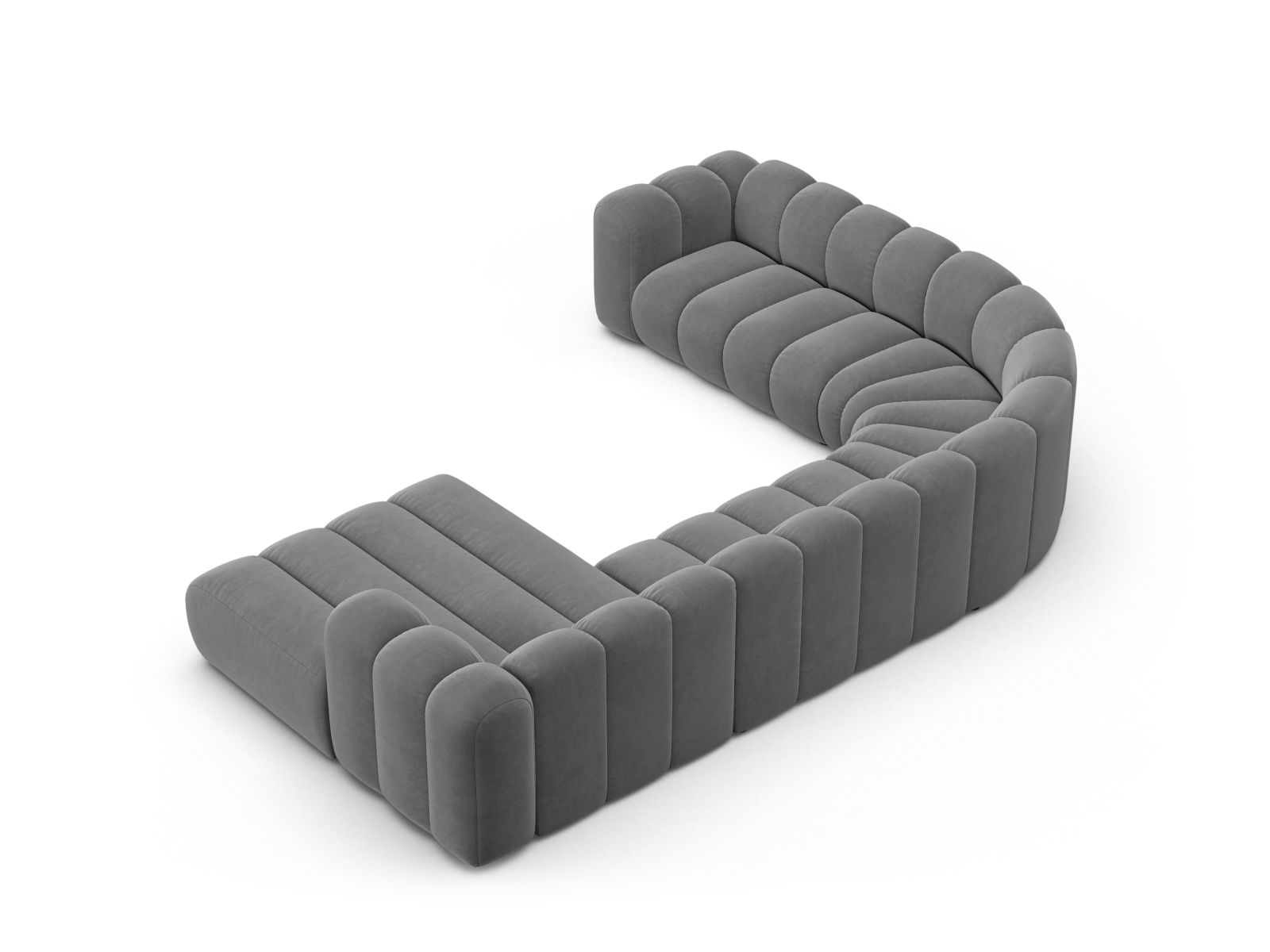 Velvet Modular Panoramic Left Corner Sofa, "Lupine", 6 Seats, 370x280x70
