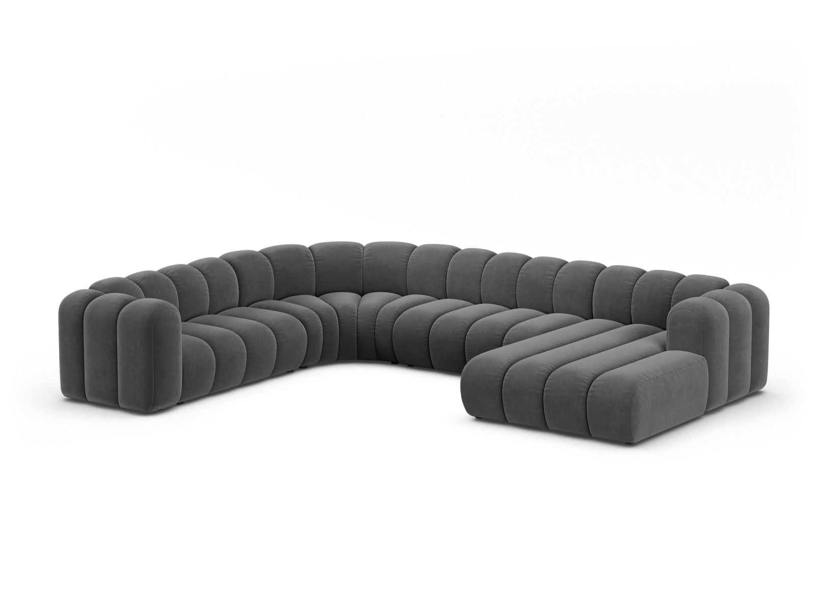 Velvet Modular Panoramic Left Corner Sofa, "Lupine", 6 Seats, 370x280x70