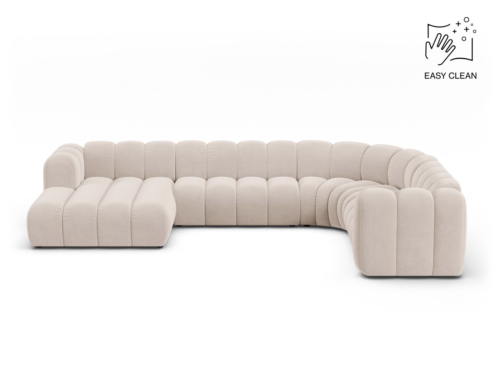 Velvet Modular Panoramic Right Corner Sofa, "Lupine", 6 Seats, 370x280x70