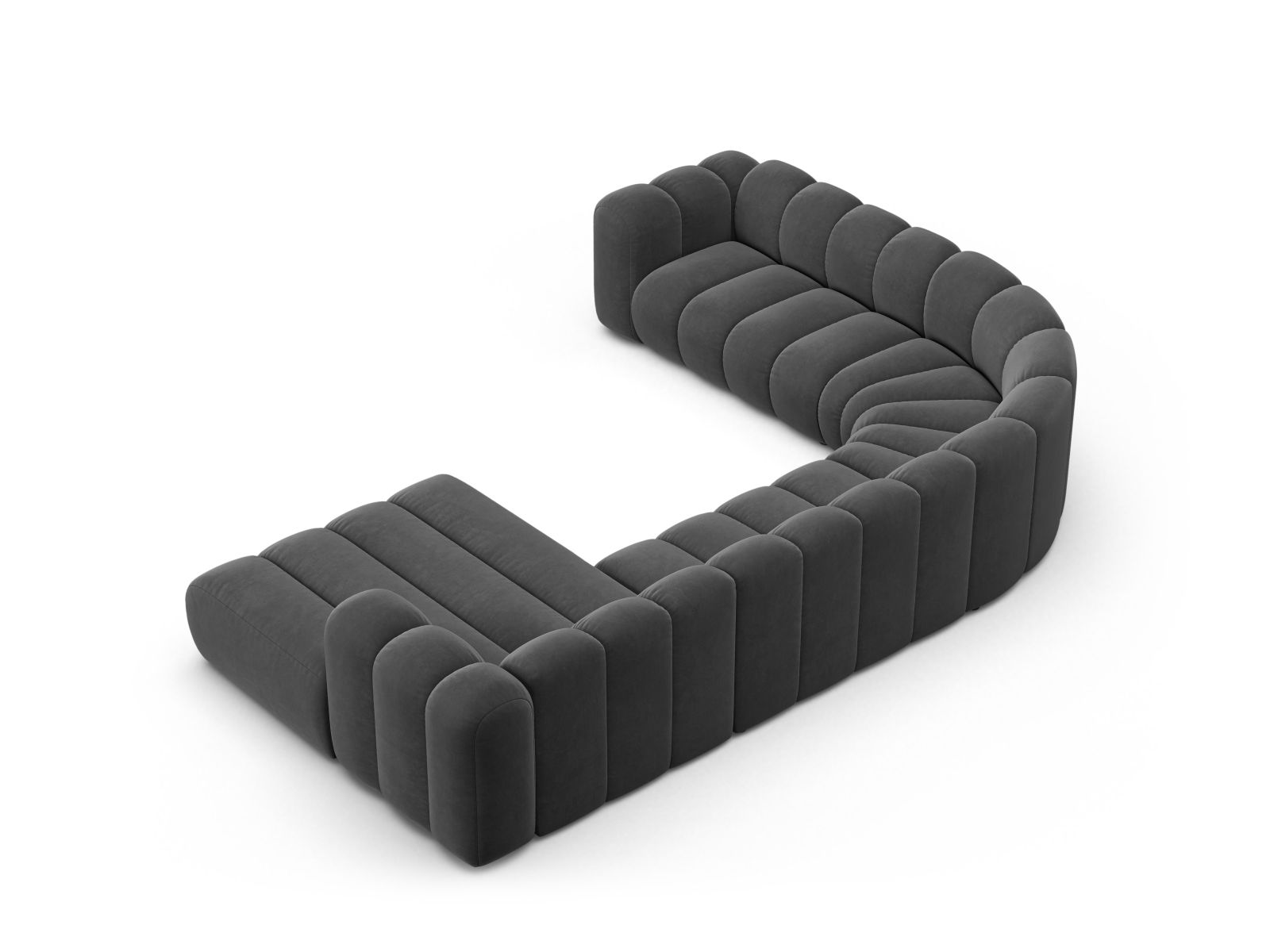 Velvet Modular Panoramic Left Corner Sofa, "Lupine", 6 Seats, 370x280x70