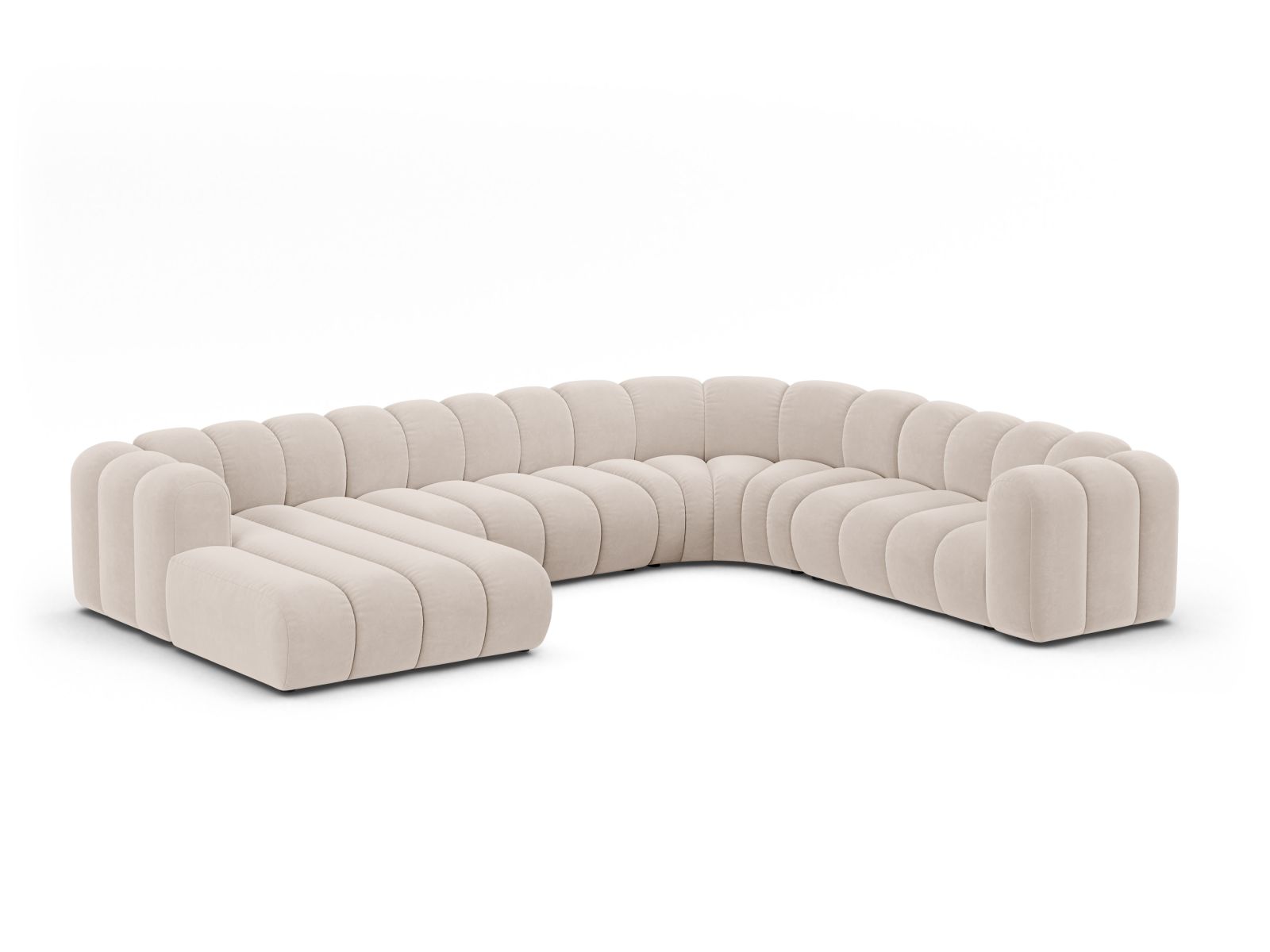 Velvet Modular Panoramic Right Corner Sofa, "Lupine", 6 Seats, 370x280x70