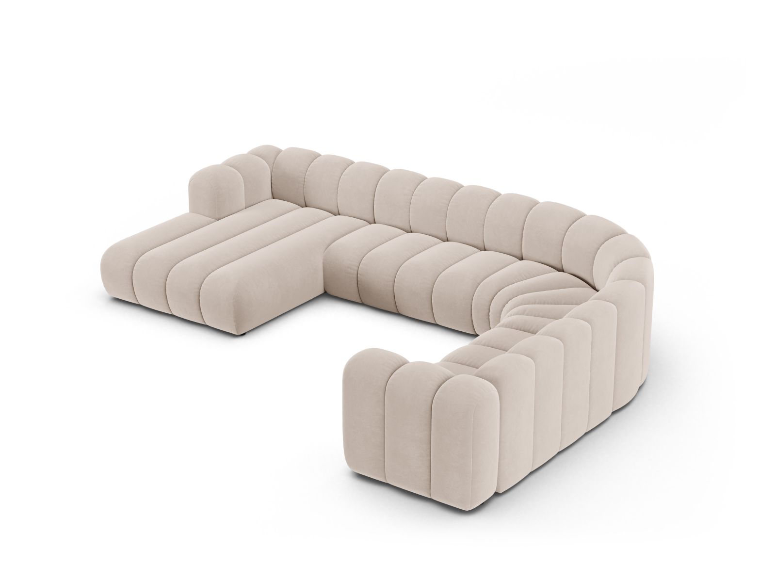 Velvet Modular Panoramic Right Corner Sofa, "Lupine", 6 Seats, 370x280x70