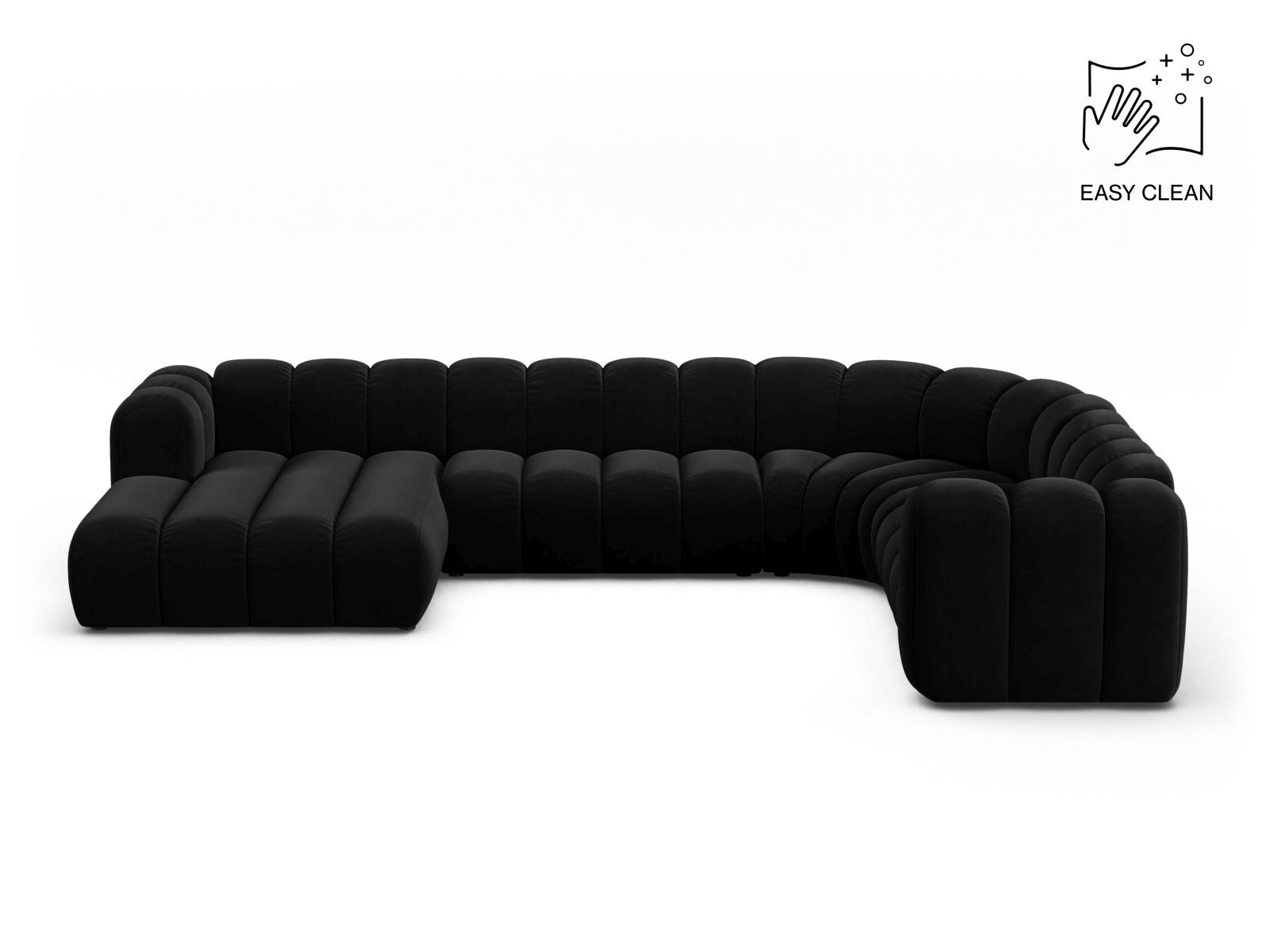Velvet Modular Panoramic Right Corner Sofa, "Lupine", 6 Seats, 370x280x70
