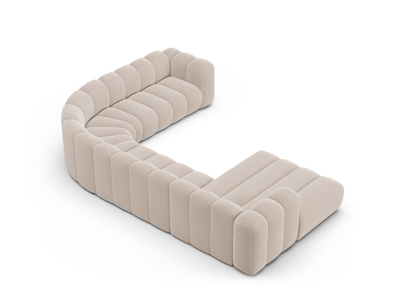 Velvet Modular Panoramic Right Corner Sofa, "Lupine", 6 Seats, 370x280x70