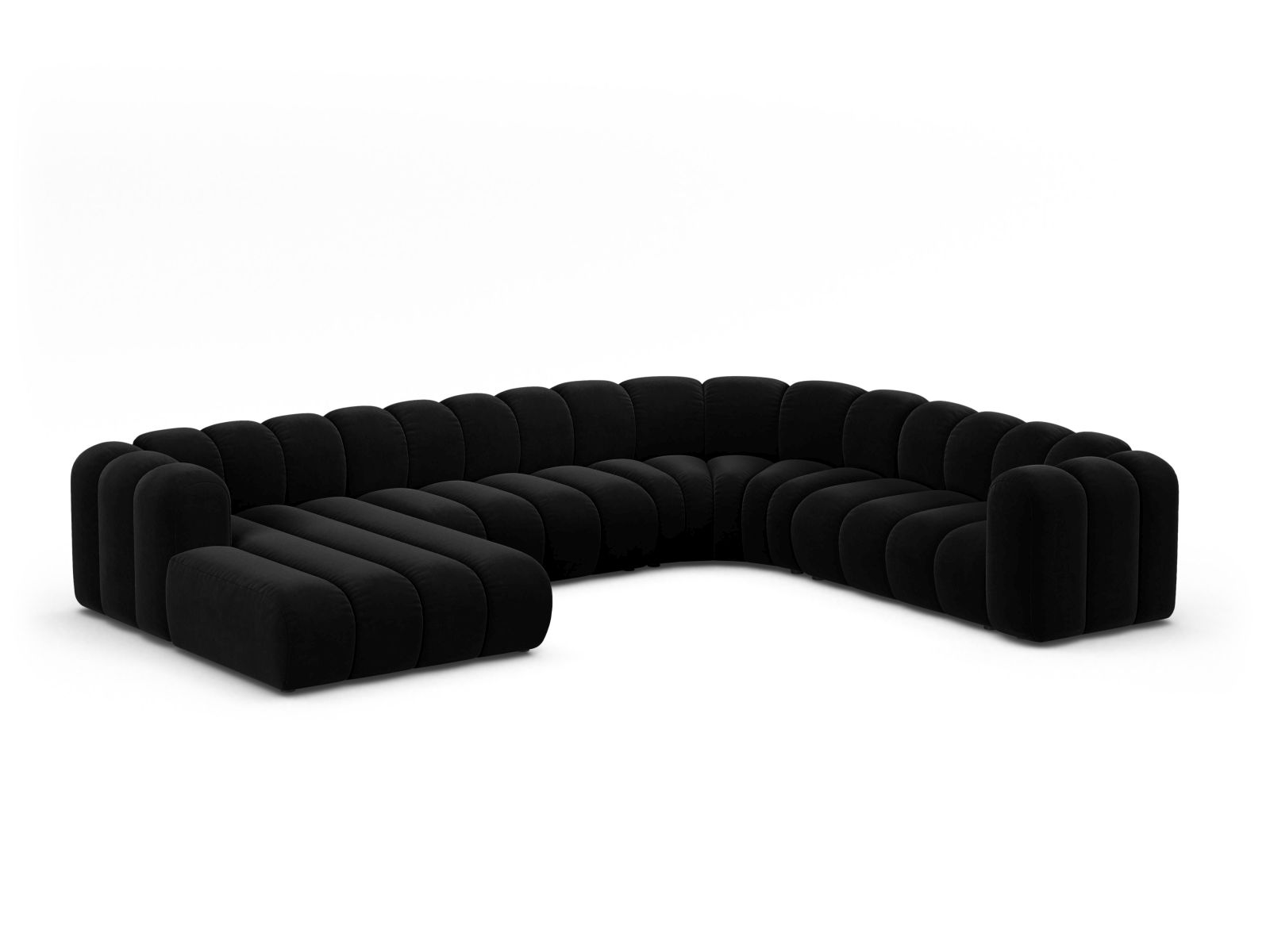 Velvet Modular Panoramic Right Corner Sofa, "Lupine", 6 Seats, 370x280x70