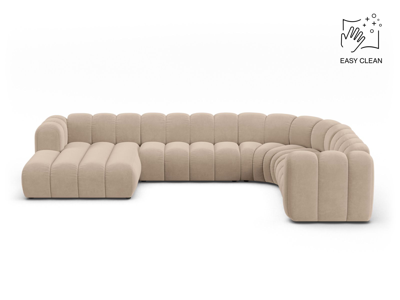 Velvet Modular Panoramic Right Corner Sofa, "Lupine", 6 Seats, 370x280x70
