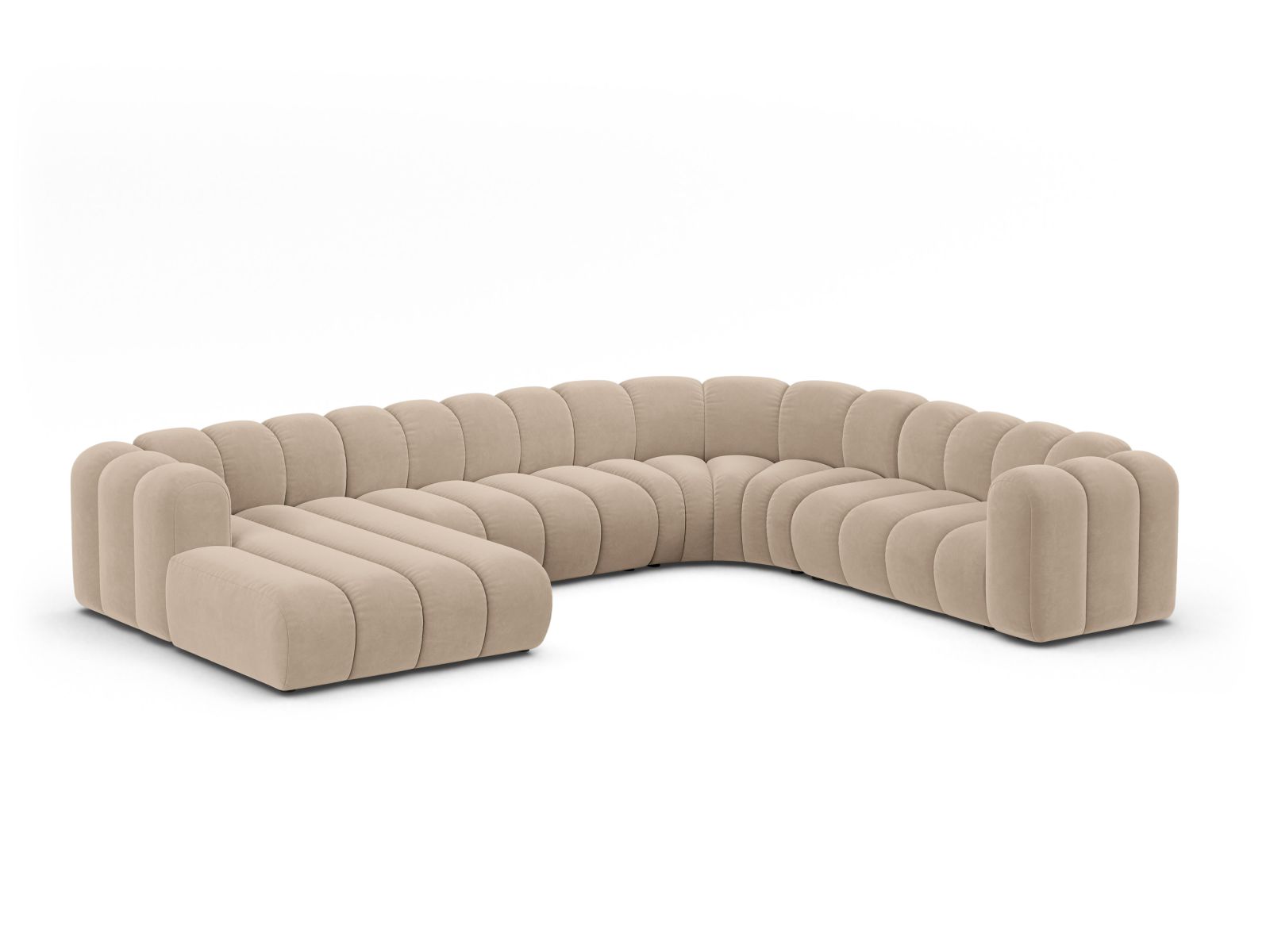 Velvet Modular Panoramic Right Corner Sofa, "Lupine", 6 Seats, 370x280x70