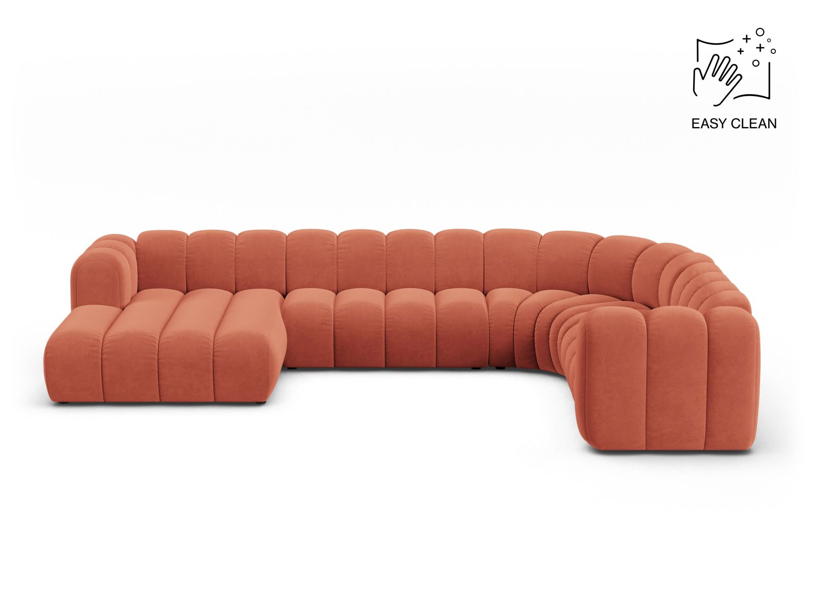 Velvet Modular Panoramic Right Corner Sofa, "Lupine", 6 Seats, 370x280x70