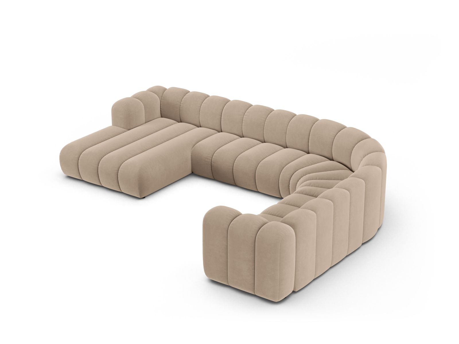 Velvet Modular Panoramic Right Corner Sofa, "Lupine", 6 Seats, 370x280x70