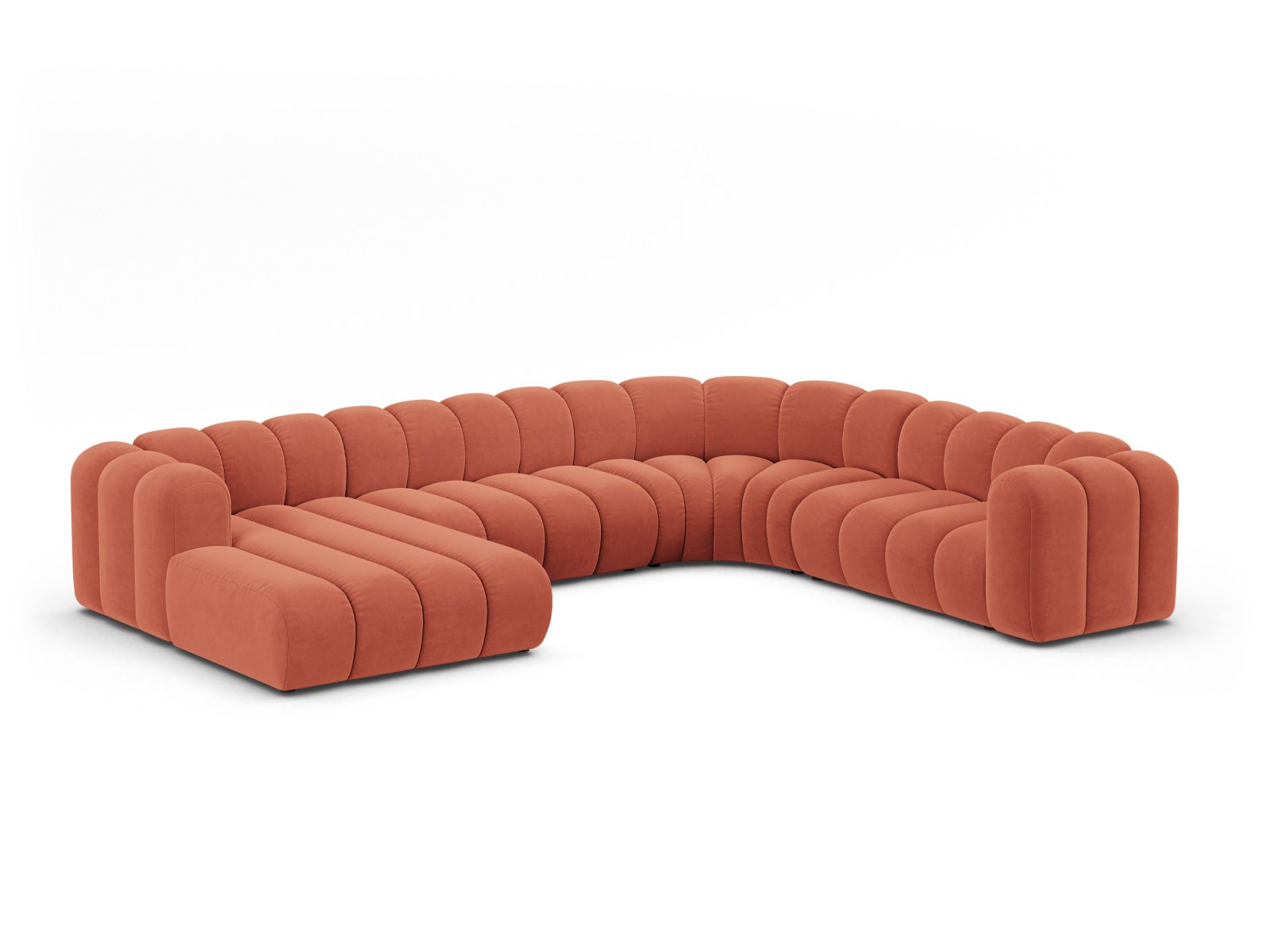 Velvet Modular Panoramic Right Corner Sofa, "Lupine", 6 Seats, 370x280x70