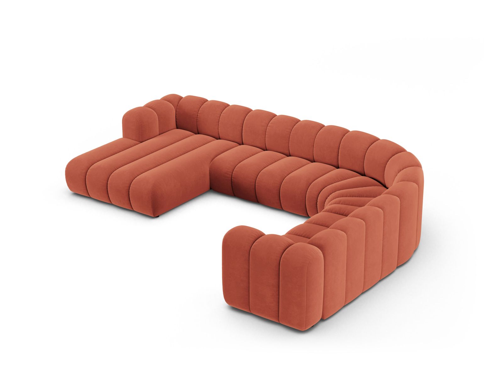 Velvet Modular Panoramic Right Corner Sofa, "Lupine", 6 Seats, 370x280x70