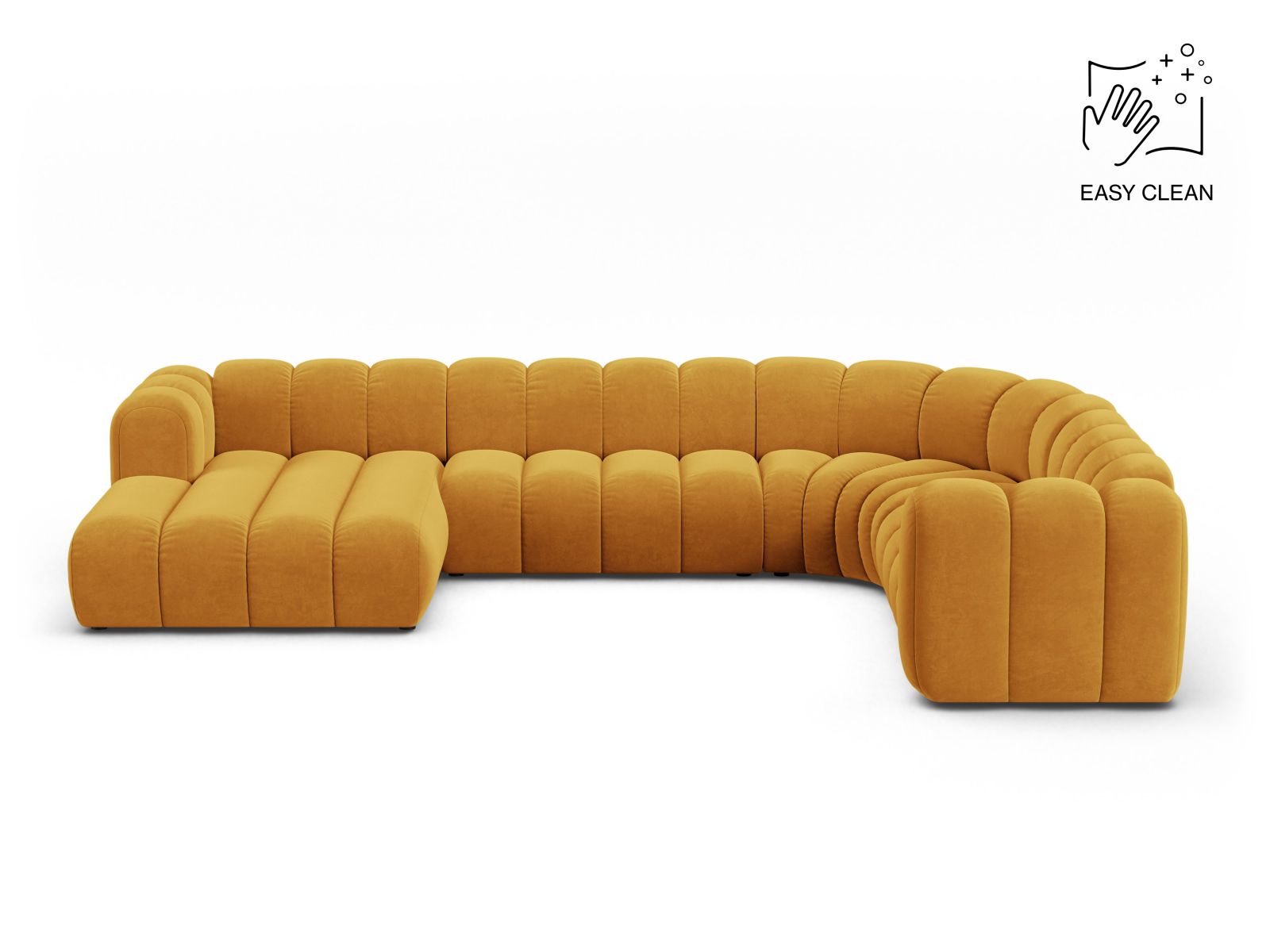 Velvet Modular Panoramic Right Corner Sofa, "Lupine", 6 Seats, 370x280x70