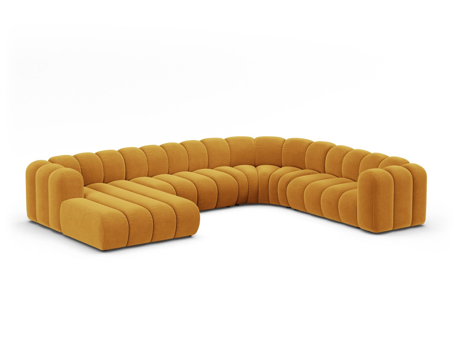 Velvet Modular Panoramic Right Corner Sofa, "Lupine", 6 Seats, 370x280x70