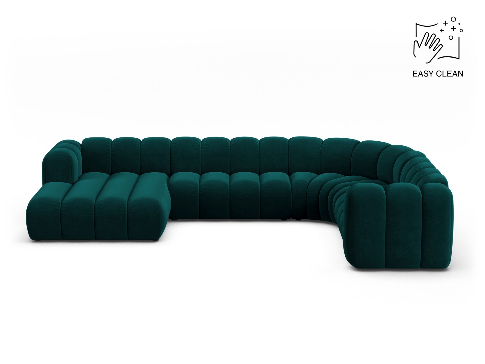 Velvet Modular Panoramic Right Corner Sofa, "Lupine", 6 Seats, 370x280x70