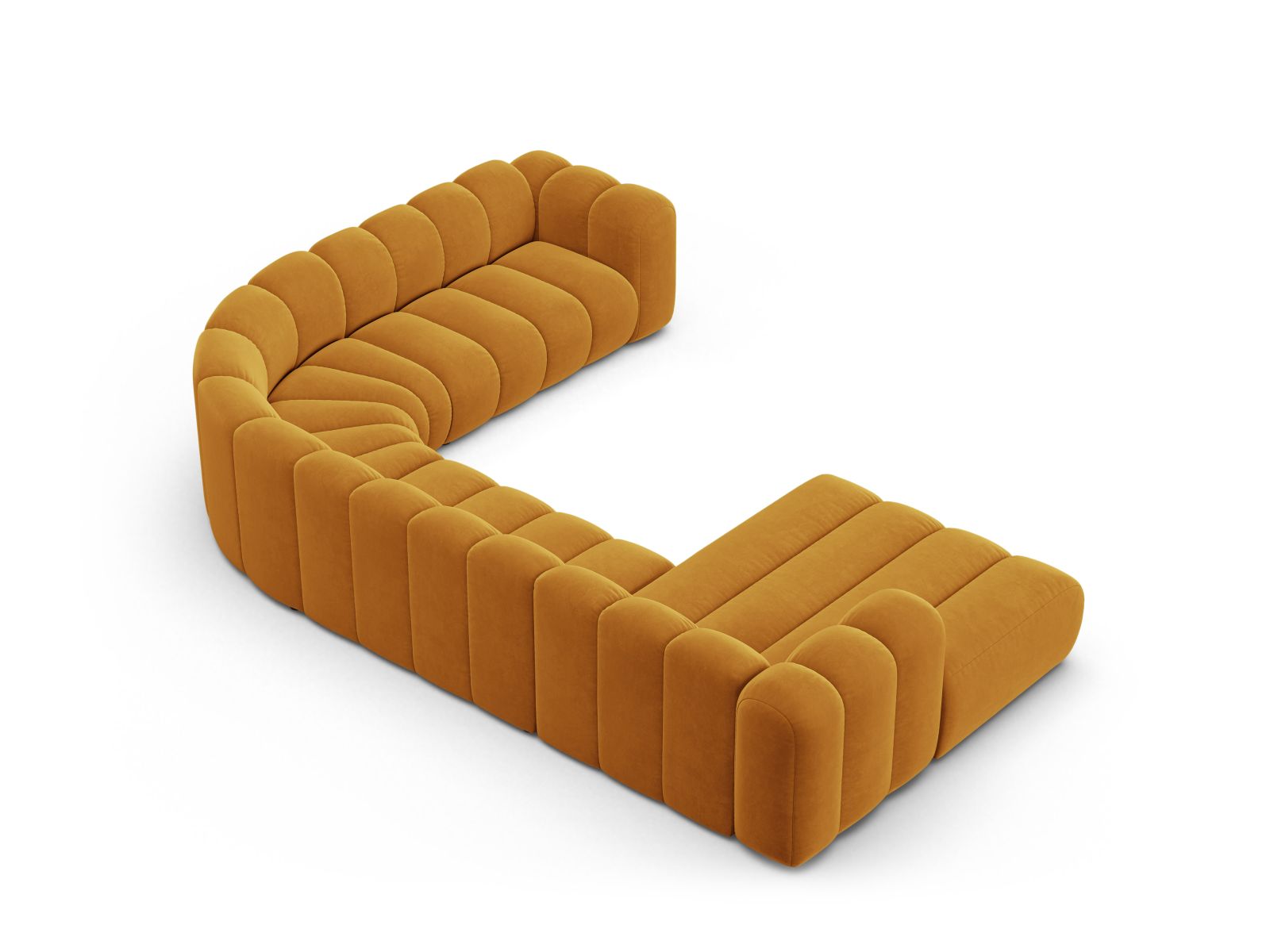 Velvet Modular Panoramic Right Corner Sofa, "Lupine", 6 Seats, 370x280x70