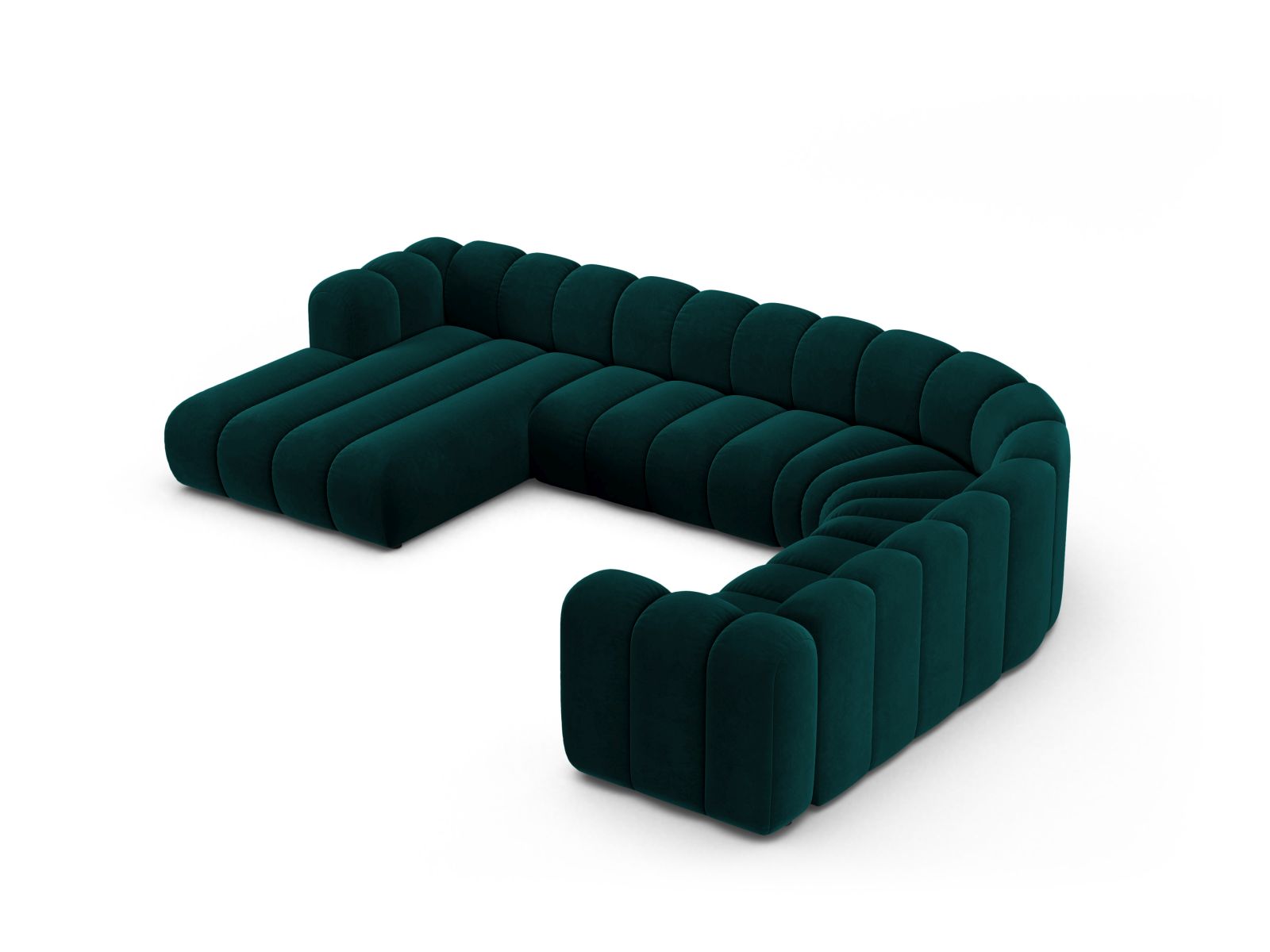 Velvet Modular Panoramic Right Corner Sofa, "Lupine", 6 Seats, 370x280x70