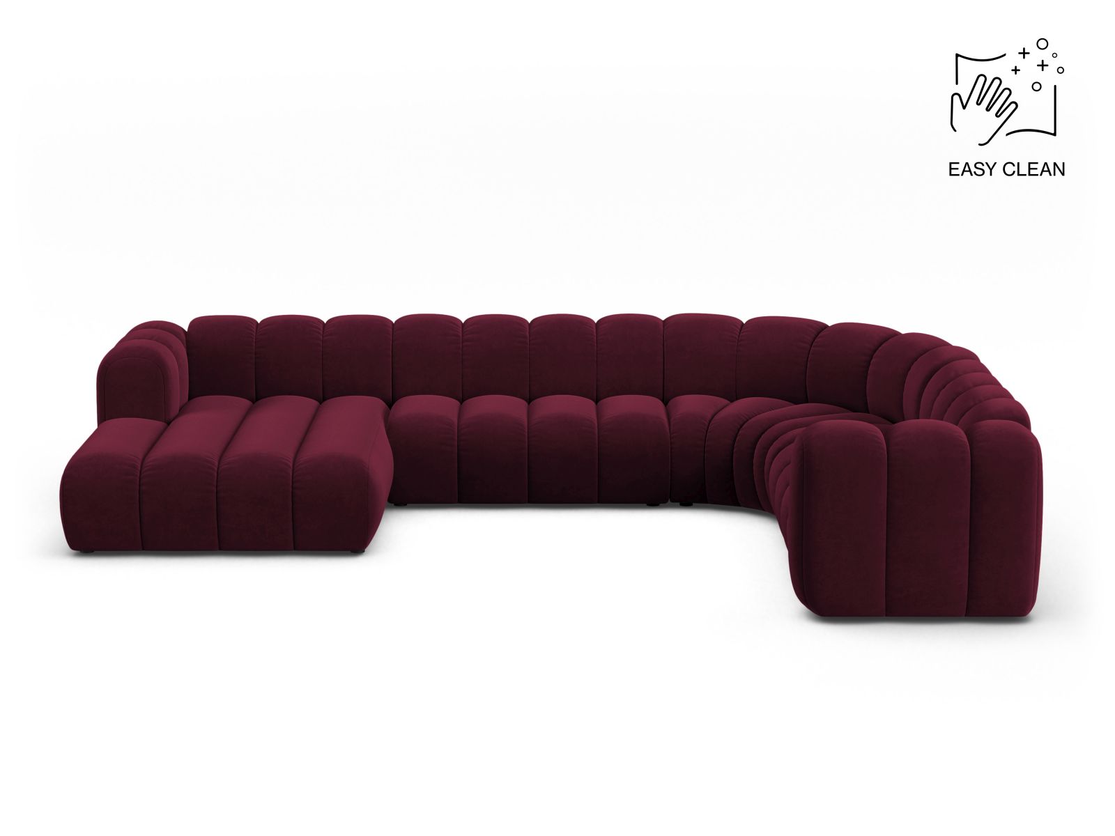 Velvet Modular Panoramic Right Corner Sofa, "Lupine", 6 Seats, 370x280x70