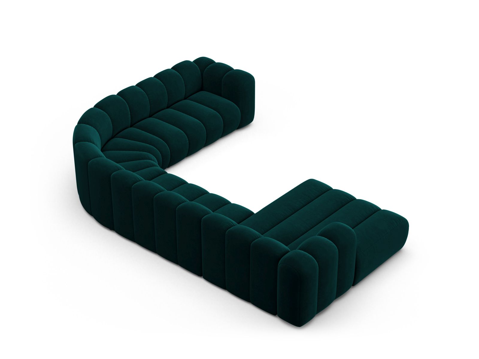 Velvet Modular Panoramic Right Corner Sofa, "Lupine", 6 Seats, 370x280x70