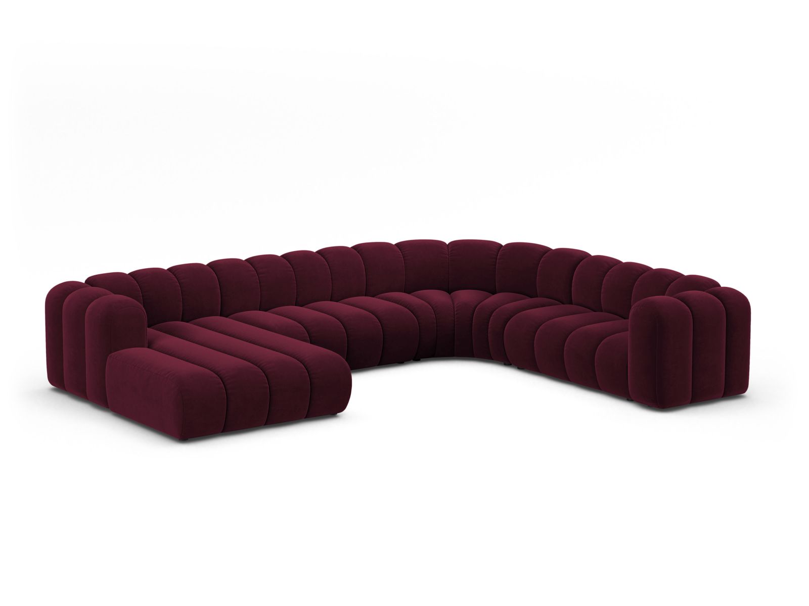Velvet Modular Panoramic Right Corner Sofa, "Lupine", 6 Seats, 370x280x70