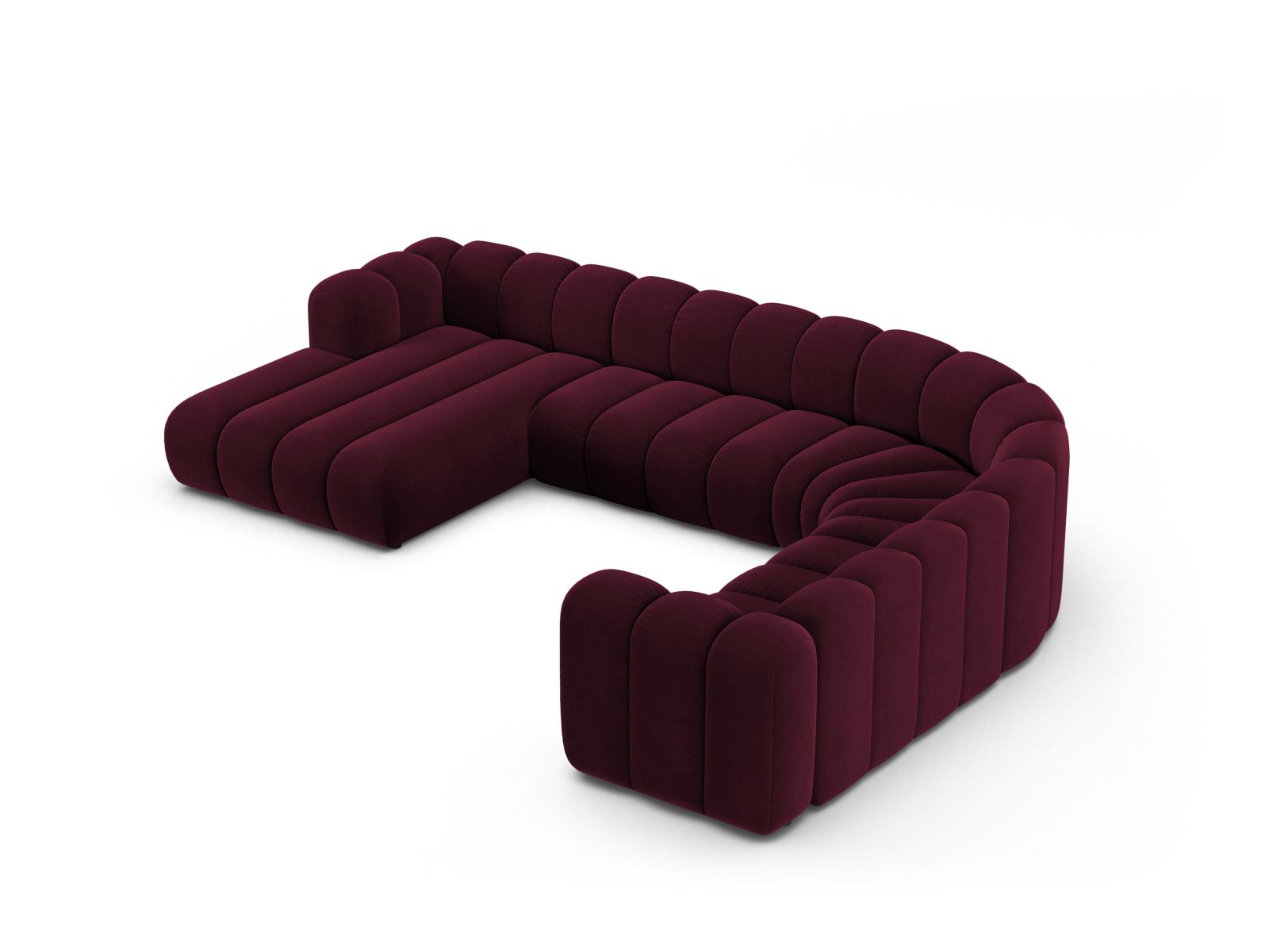 Velvet Modular Panoramic Right Corner Sofa, "Lupine", 6 Seats, 370x280x70