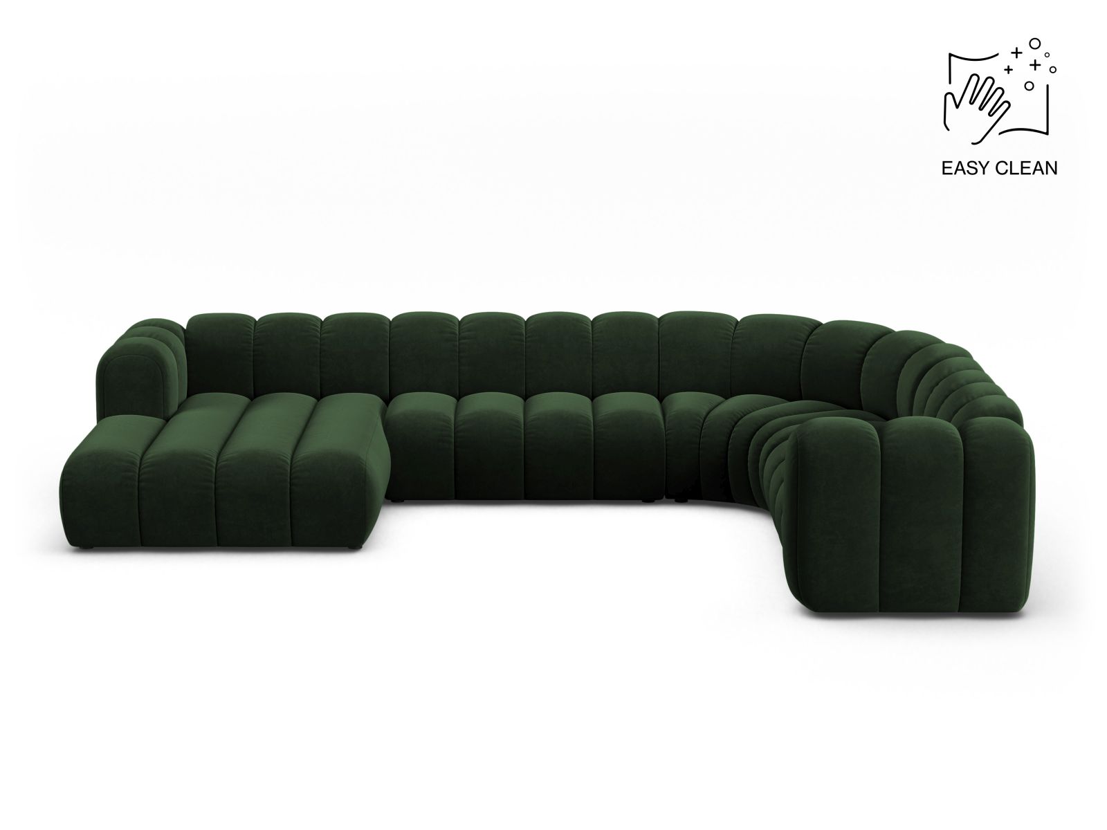 Velvet Modular Panoramic Right Corner Sofa, "Lupine", 6 Seats, 370x280x70