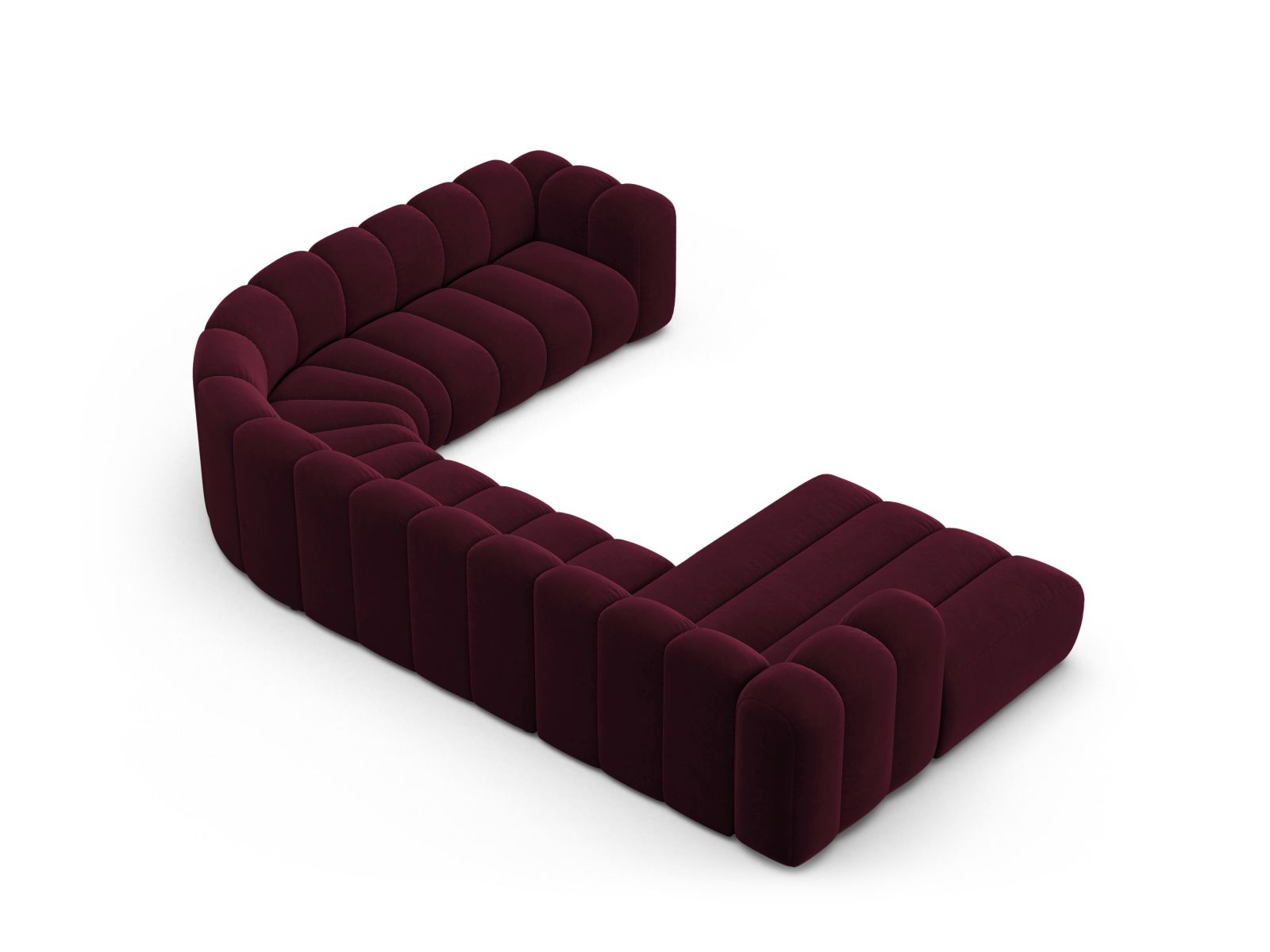 Velvet Modular Panoramic Right Corner Sofa, "Lupine", 6 Seats, 370x280x70