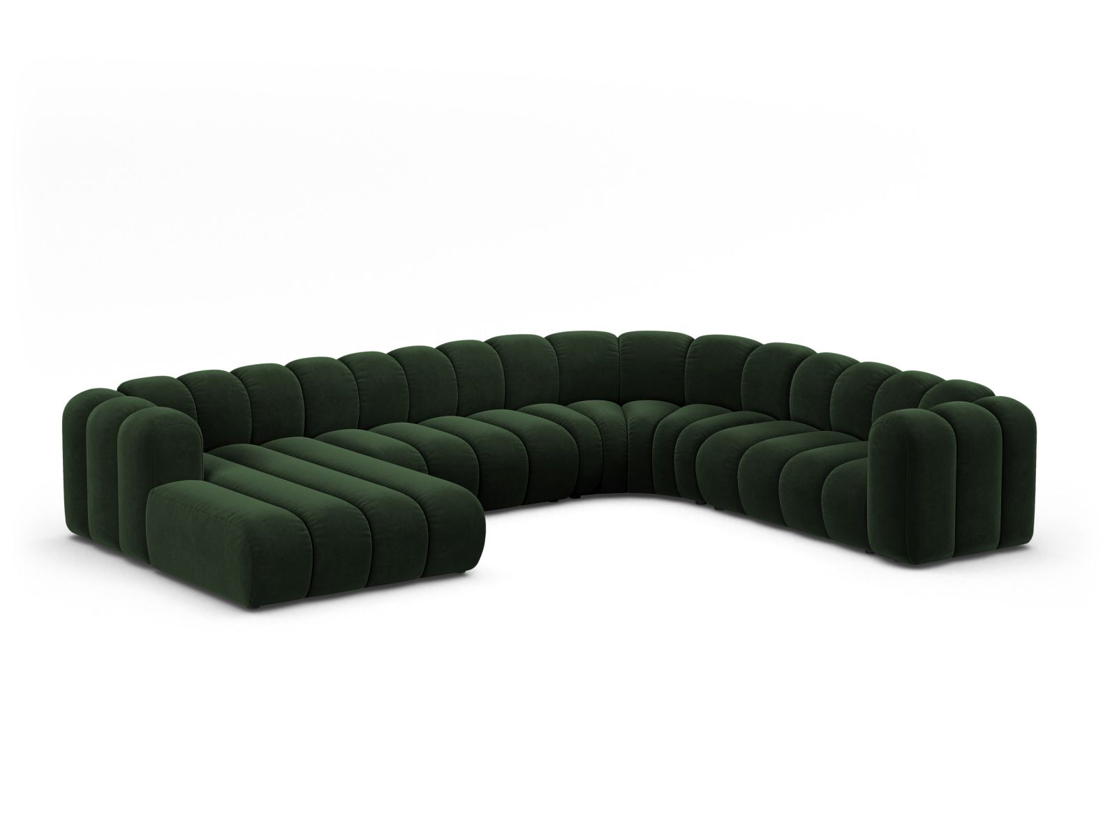 Velvet Modular Panoramic Right Corner Sofa, "Lupine", 6 Seats, 370x280x70