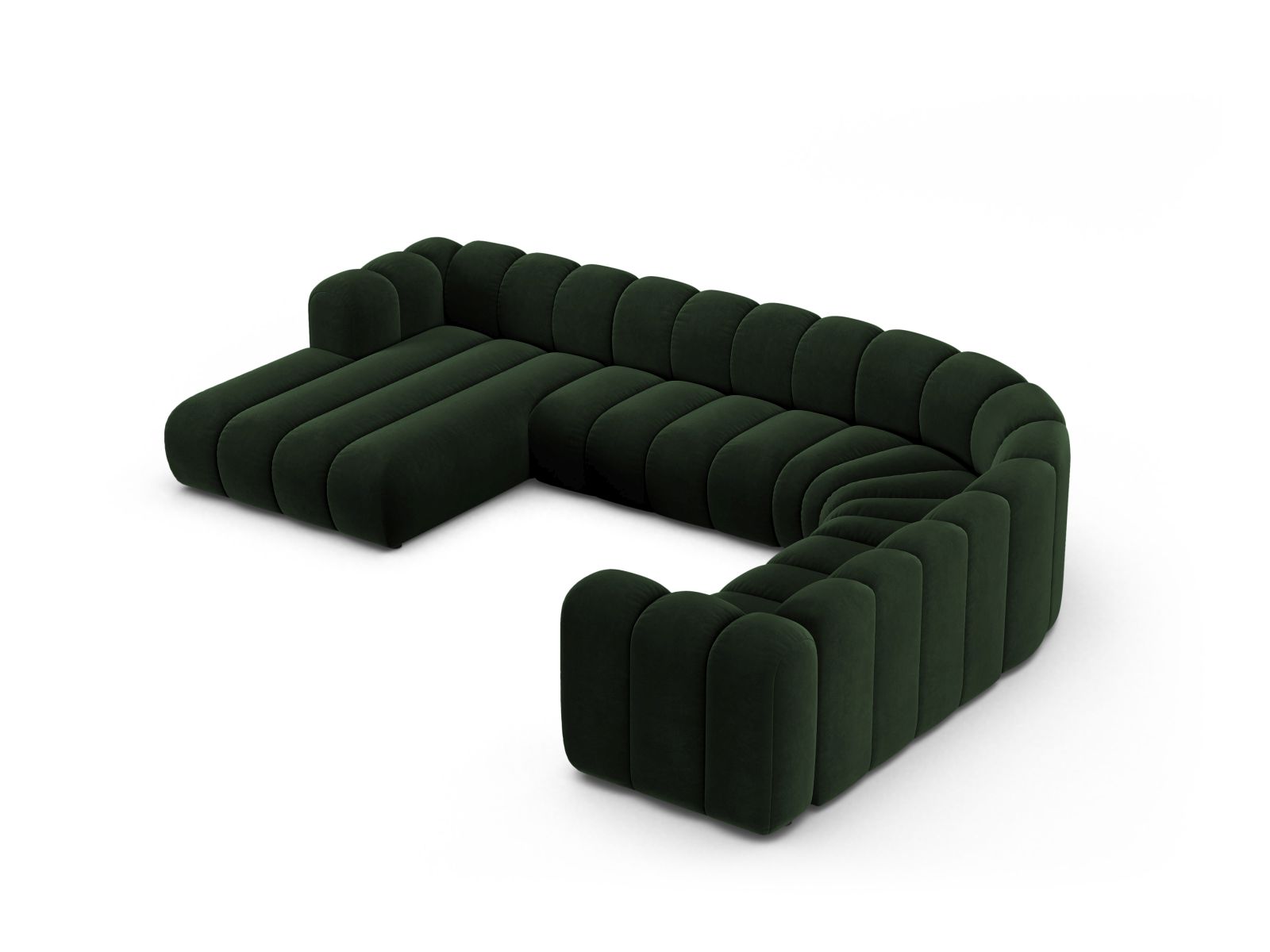 Velvet Modular Panoramic Right Corner Sofa, "Lupine", 6 Seats, 370x280x70