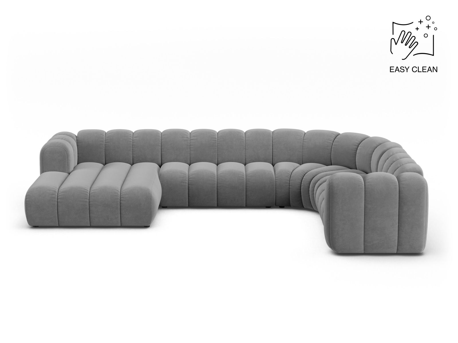 Velvet Modular Panoramic Right Corner Sofa, "Lupine", 6 Seats, 370x280x70