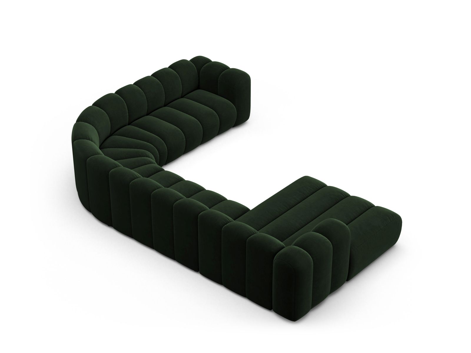 Velvet Modular Panoramic Right Corner Sofa, "Lupine", 6 Seats, 370x280x70