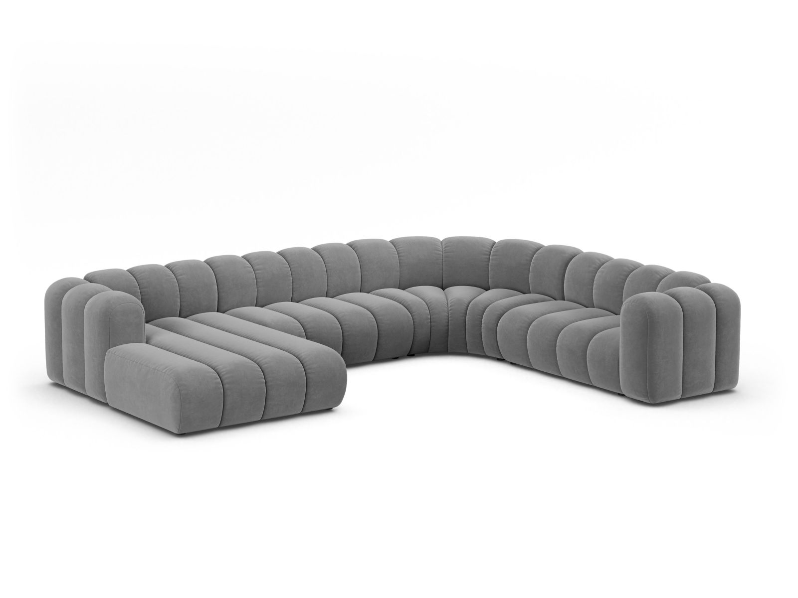 Velvet Modular Panoramic Right Corner Sofa, "Lupine", 6 Seats, 370x280x70