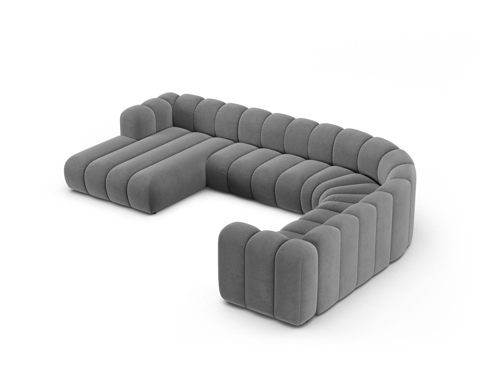 Velvet Modular Panoramic Right Corner Sofa, "Lupine", 6 Seats, 370x280x70