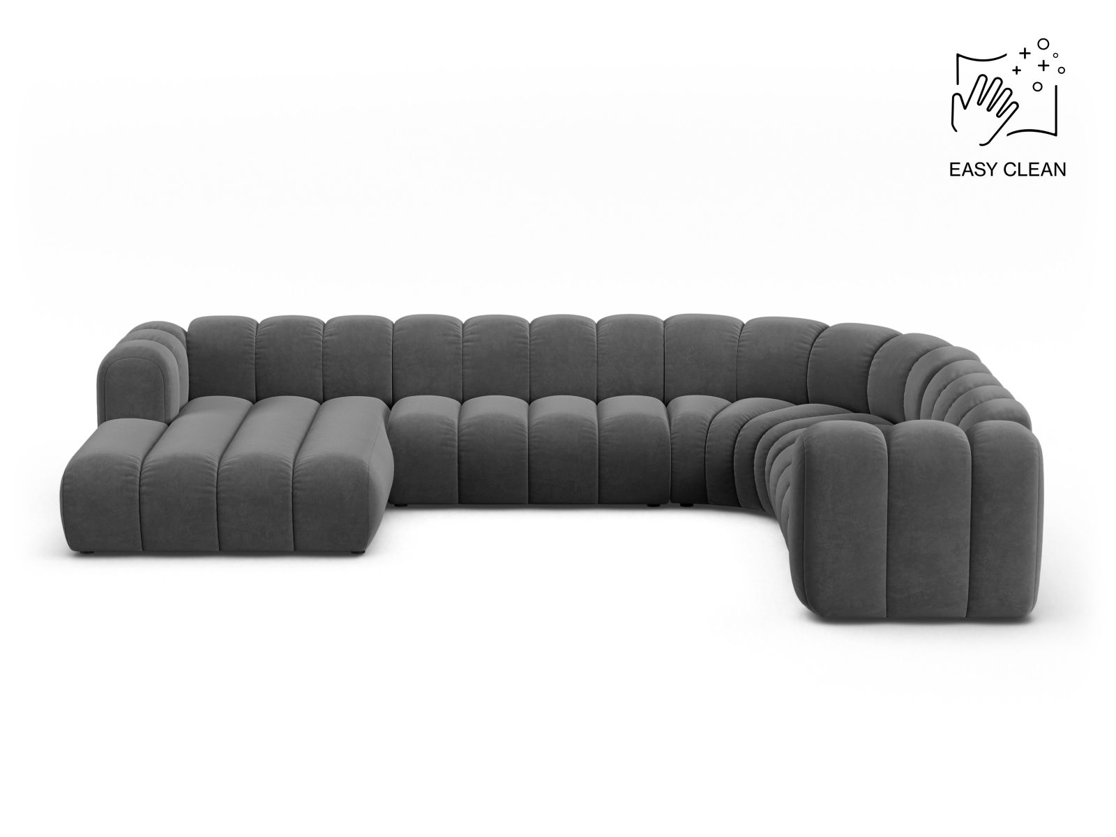 Velvet Modular Panoramic Right Corner Sofa, "Lupine", 6 Seats, 370x280x70