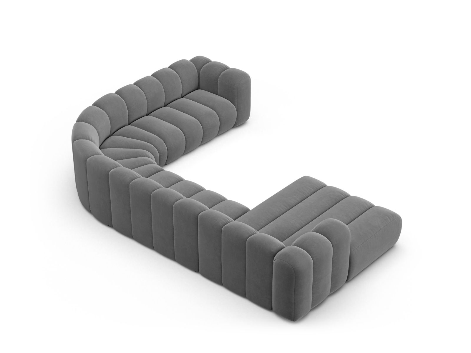 Velvet Modular Panoramic Right Corner Sofa, "Lupine", 6 Seats, 370x280x70