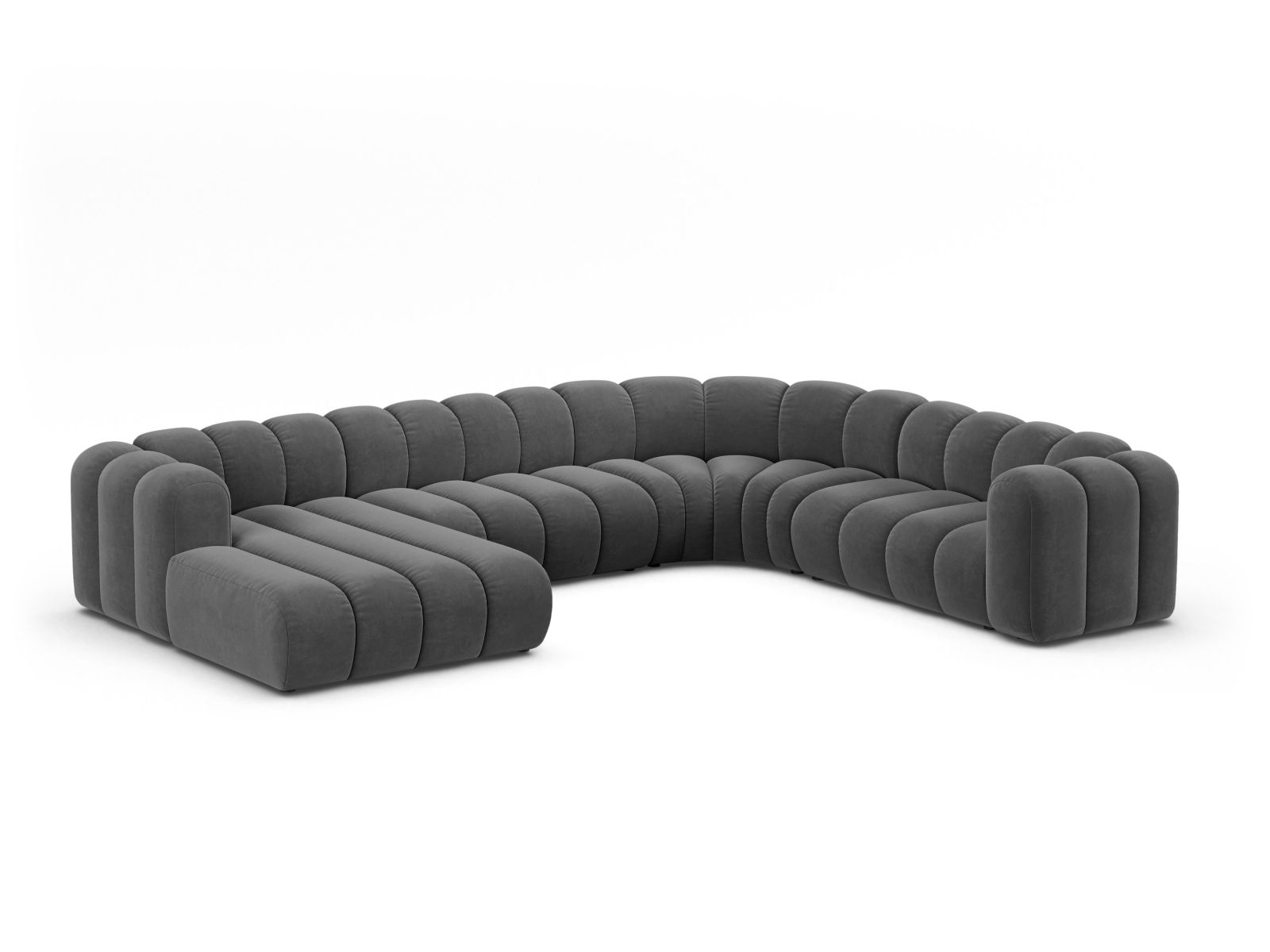 Velvet Modular Panoramic Right Corner Sofa, "Lupine", 6 Seats, 370x280x70
