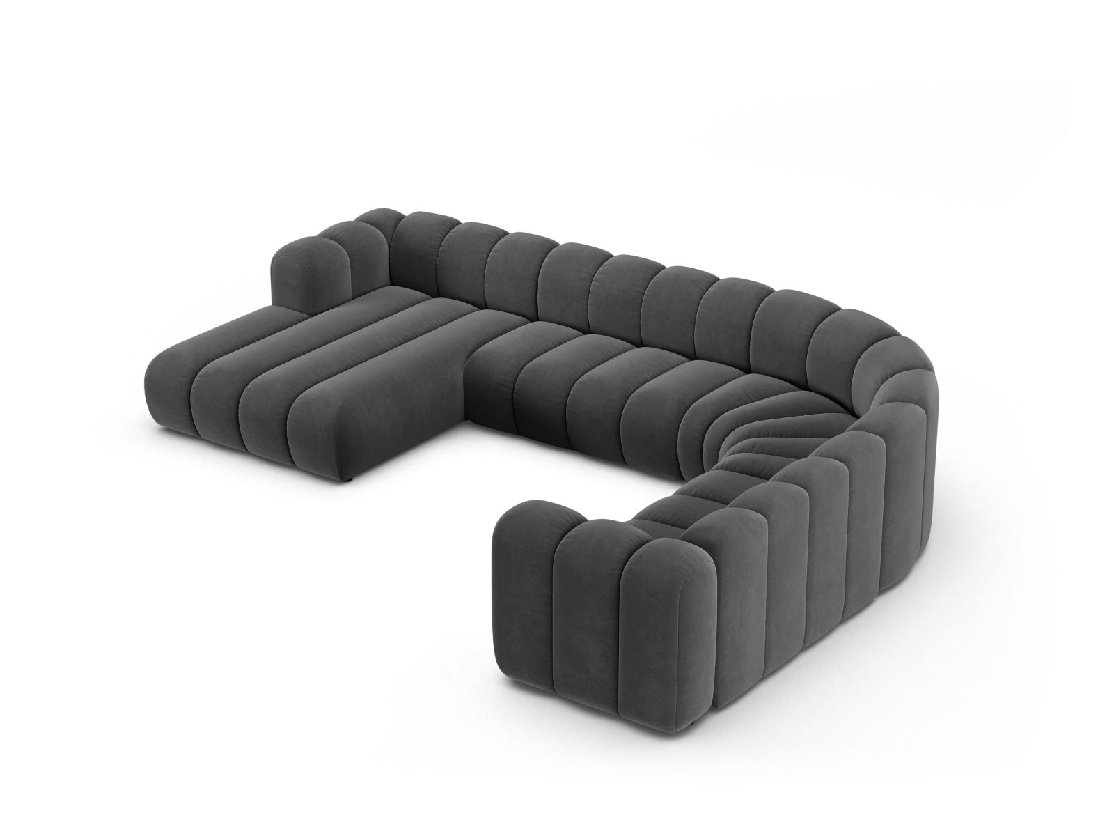 Velvet Modular Panoramic Right Corner Sofa, "Lupine", 6 Seats, 370x280x70