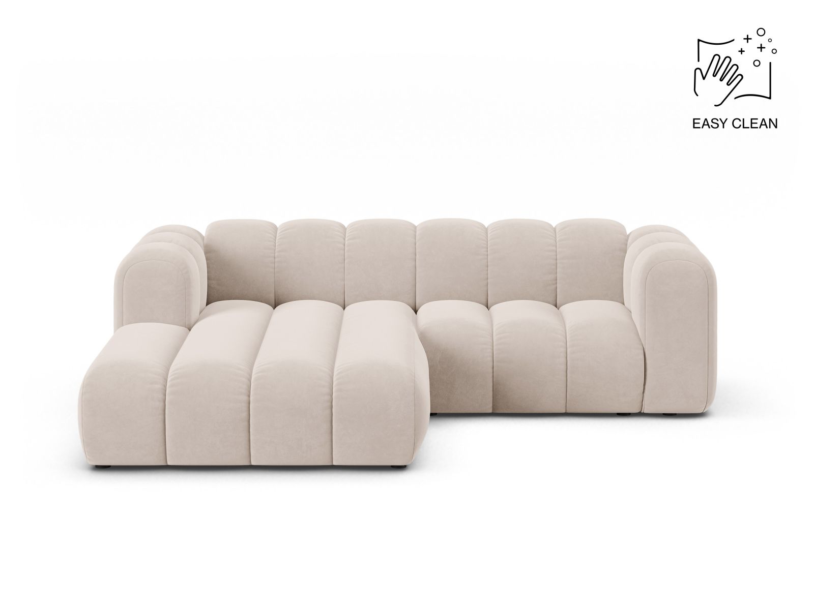 Velvet Modular Left Corner Sofa, "Lupine", 3 Seats, 230x177x70