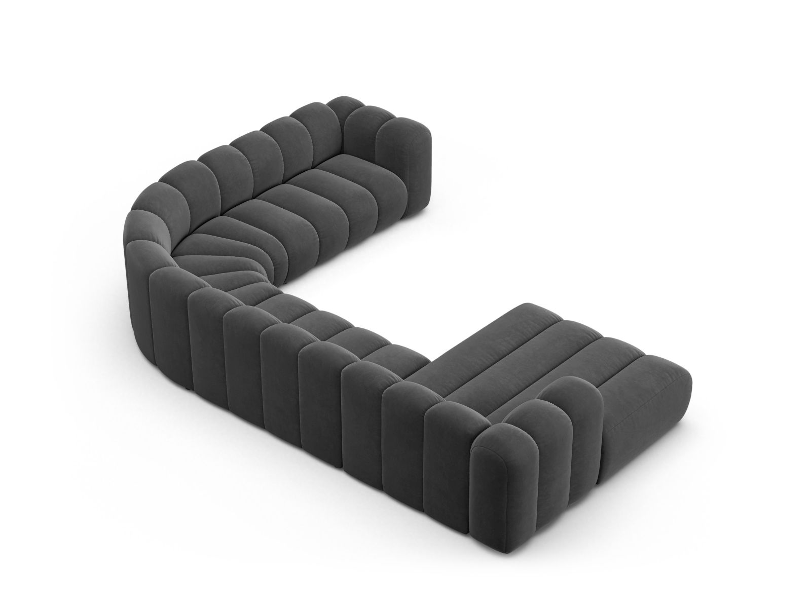 Velvet Modular Panoramic Right Corner Sofa, "Lupine", 6 Seats, 370x280x70