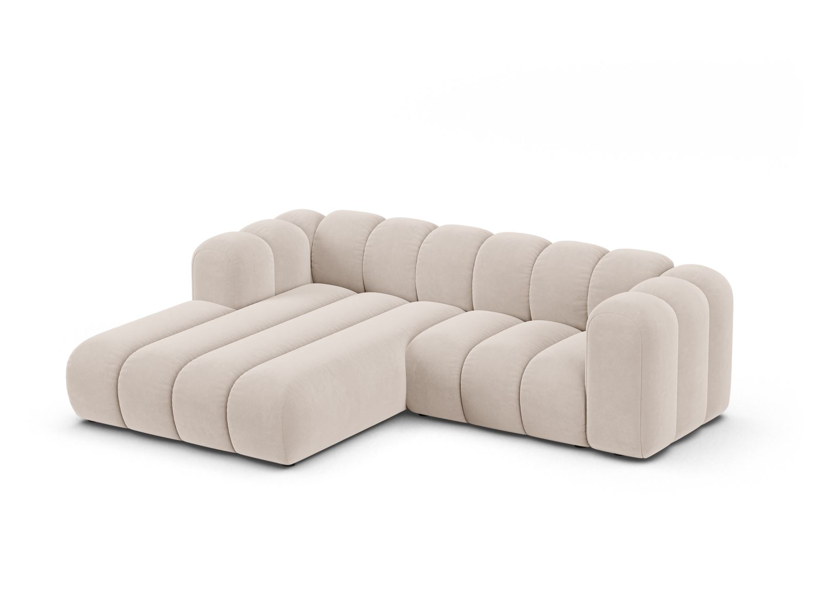 Velvet Modular Left Corner Sofa, "Lupine", 3 Seats, 230x177x70