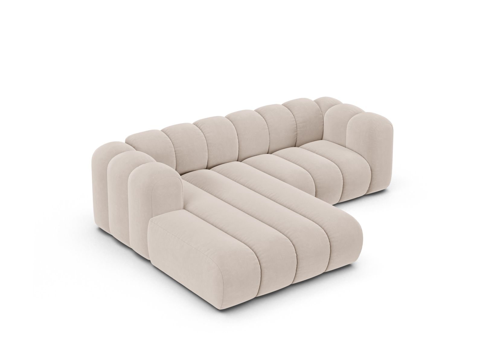 Velvet Modular Left Corner Sofa, "Lupine", 3 Seats, 230x177x70
