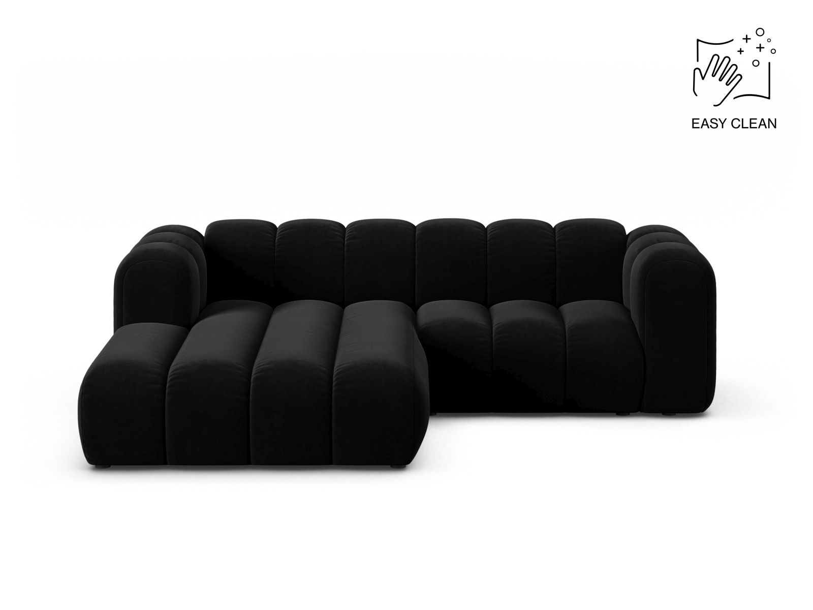 Velvet Modular Left Corner Sofa, "Lupine", 3 Seats, 230x177x70