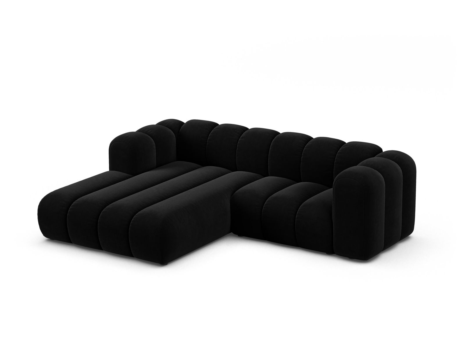 Velvet Modular Left Corner Sofa, "Lupine", 3 Seats, 230x177x70