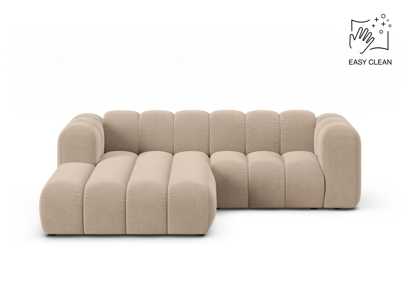 Velvet Modular Left Corner Sofa, "Lupine", 3 Seats, 230x177x70