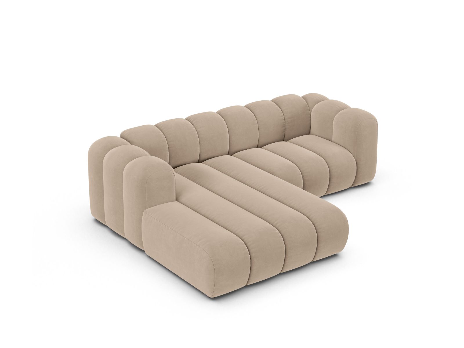 Velvet Modular Left Corner Sofa, "Lupine", 3 Seats, 230x177x70