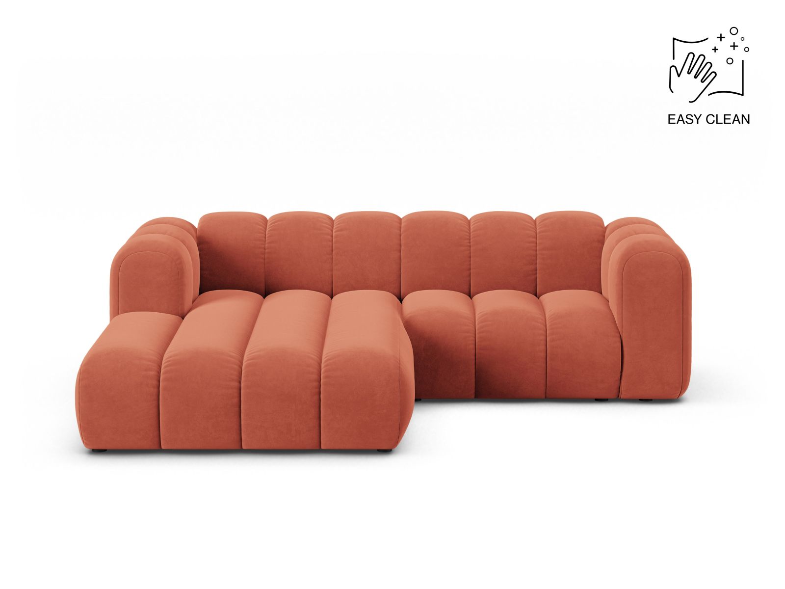 Velvet Modular Left Corner Sofa, "Lupine", 3 Seats, 230x177x70