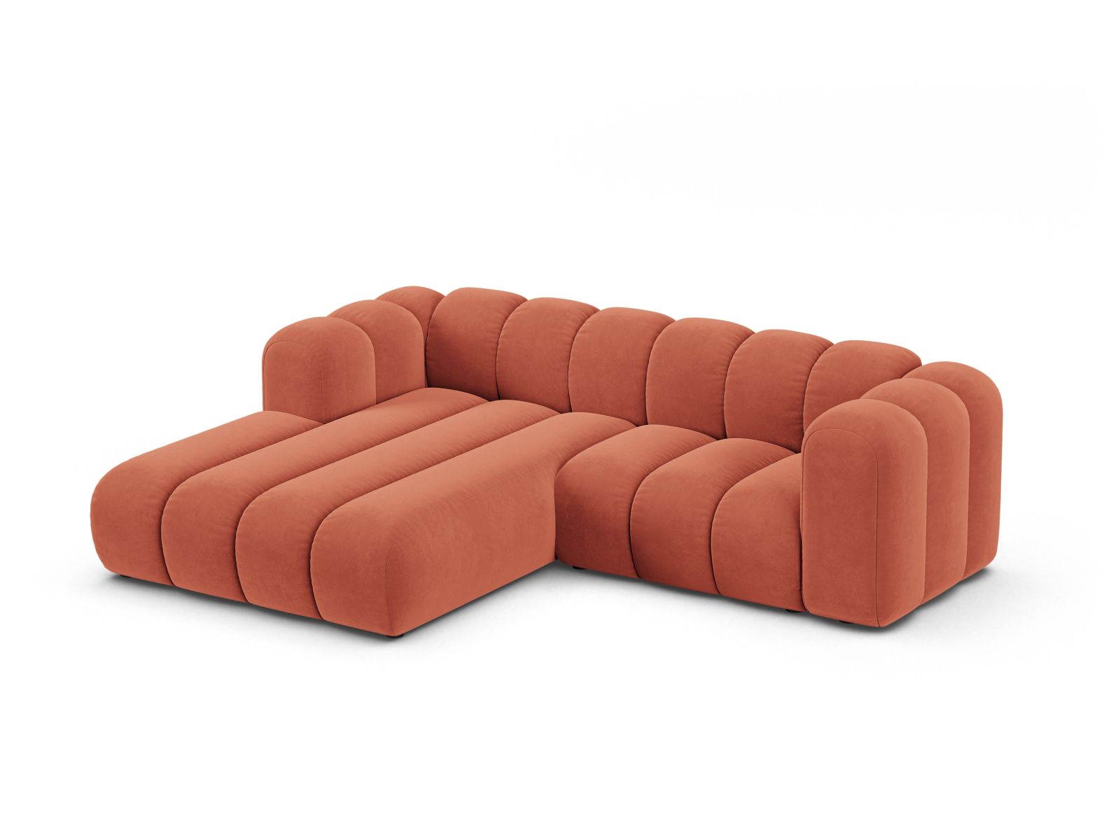 Velvet Modular Left Corner Sofa, "Lupine", 3 Seats, 230x177x70