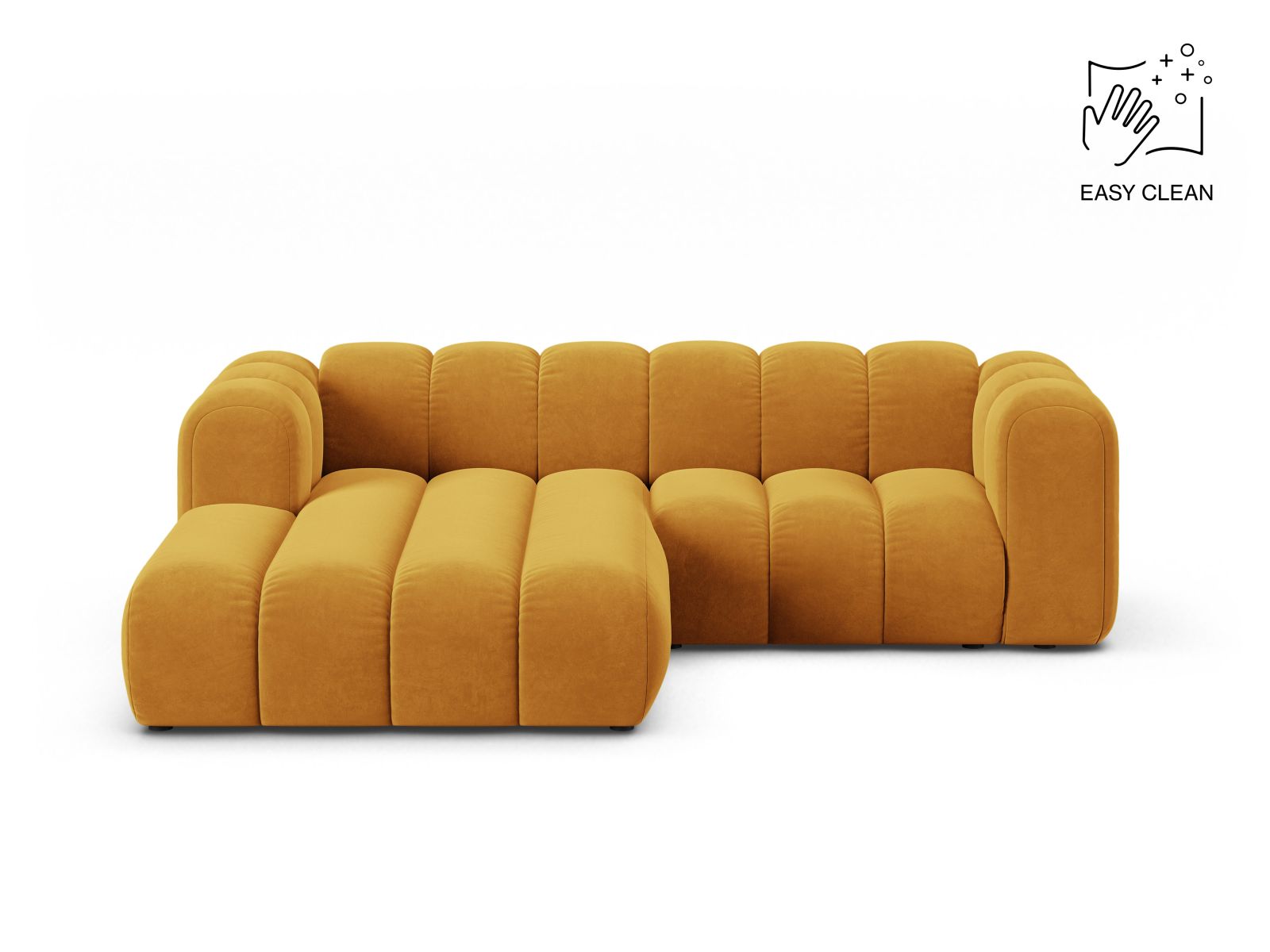 Velvet Modular Left Corner Sofa, "Lupine", 3 Seats, 230x177x70