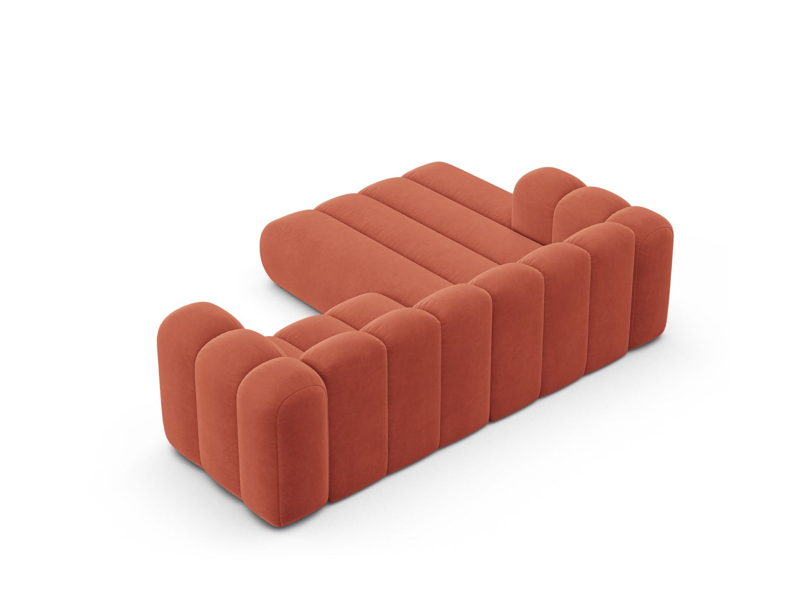 Velvet Modular Left Corner Sofa, "Lupine", 3 Seats, 230x177x70